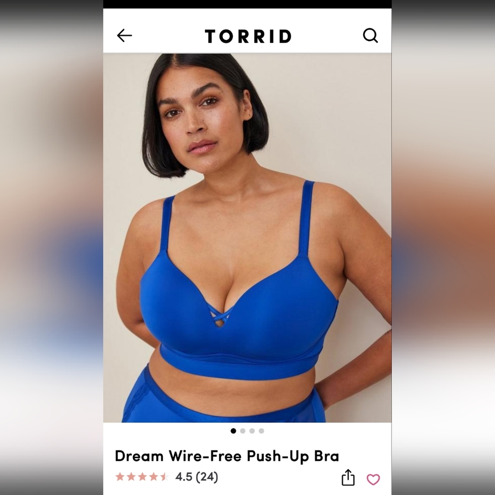 NWT blue Torrid Dream wire free push up bra 38DD